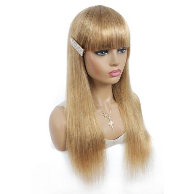 China Body Wave Silky Straight Human Hair Wig With Cheap Factory 100% Virgin Hair Bangs Glueless Brazilian Wig Machine Made Wig For Black Women for sale