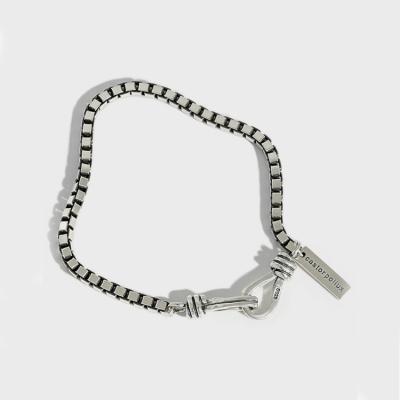 China Designer S925 Vintage Box Chain Couples Chunky Bracelet Anti-allergic Silver Sterling Silver Jewelry for sale