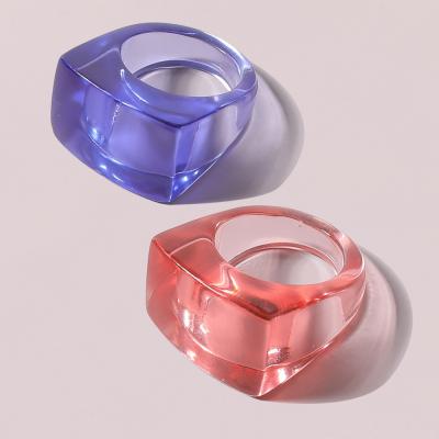 China Fashion trend trending square resin rings anel rosa resina quality designer rings for woman for sale