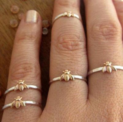 China Fashionable Customized Cute Animal Rings Gold And Silver Two Tone Plated Fine Little Bee Rings For Girls for sale