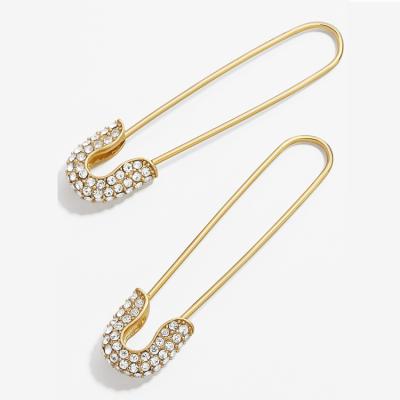 China New Fashion CLASSIC Jewelry Creative Brass Pin Earrings For Women Paper Clip Rhinestone Safe Drop Earrings for sale