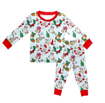 China Polyester/Cotton 2021 Hot Sale Christmas Kids Pajamas Santa Claus Applique O-Neck Santa Claus Pajamas Printed Kids Sets for sale