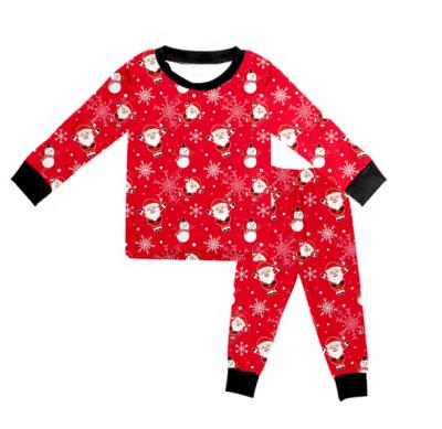 China Polyester/Cotton 2021 New Style Christmas Children Sleepwear Santa Claus Applique O-neck Santa Claus Pajamas Printed Kids Sets for sale