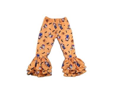 China wholesale new design Anti-wrinkle girls ruffles leggings orange color pants for kids wears halloween girl pants for sale