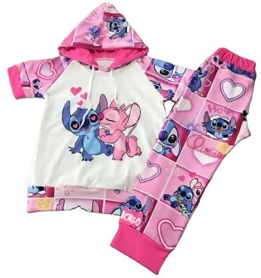 China Polyester/Cotton Valentine's Day Cartoon Design Sweatshirts Toddler Kids Casual Hooded Tracksuit Two Piece Set for sale