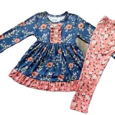 China Polyester/Cotton Tall Dark Blue Floral Skirt With Princess Lace Skirt Design With Same Color Pants Dress Suit for sale