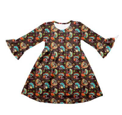 China Polyester / Cotton Thanksgiving Day Kids Girl Dresses Turkey Pattern Dress Wholesale Full Sheaths Girl Dresses for sale