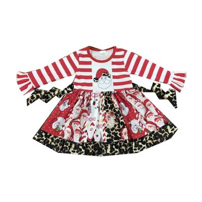 China Anti-wrinkle Christmas Winter Dress Baby Santa Leopard Stripes Long Sleeve Milk Silk Children Girl Dress for sale