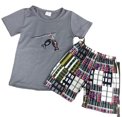 China High Quality Polyester/Cotton Children Clothing Sets 2021 New Embroidered Plaid Shorts Cute Cartoon Short Sleeve Suit Boy for sale