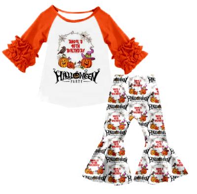 China Wholesale Polyester/Cotton Clothes Winter Pumpkin Halloween Outfit Medium Sleeve Baby Suits Bell Bottoms Outfit for sale