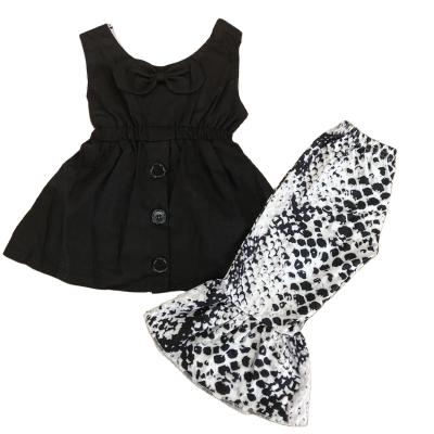 China Cute Polyester/Cotton Hot Selling Baby Clothes Cheap Cotton Kids Summer Set Black Sequins Clothing Girl Outfit for sale