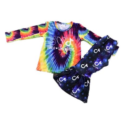 China Polyester / Cotton RTS Custom Design Little Girl Outfits Kids Fall Tie Dye Print Clothing Set For Girl for sale