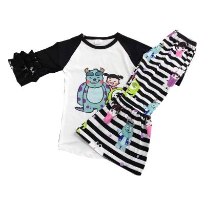 China Polyester / Cotton RTS 2021 Custom Design Kids Autumn Cartoon Prints Clothing Set Little Girl Outfits For Girl for sale