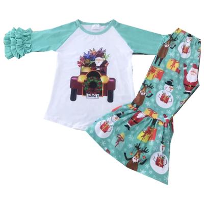 China Wholesale Polyester/Cotton RTS Christmas Kids Clothes Santa Claus Top And Bell Panty Girl Outfits Cozy Christmas for sale