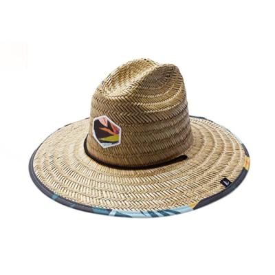 China JOINT Hot Selling America Grass Farmer Australia Logo Custom Wholesale Mens Beach Straw Hat Lifeguard Natural Straw Hats for sale