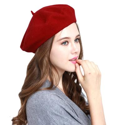 China Fashion 100% Comfortable Warm Feeling Soft Winter Wool Beret Beanie Hat for sale