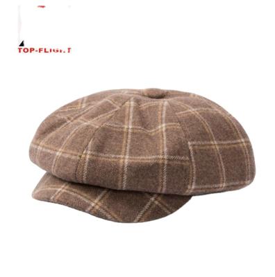 China Common Wholesales Custom Checked Warm Peaked Winter Beret Hats Checked Mens Ivy Hat Plaid Newsboy Womens Caps for sale