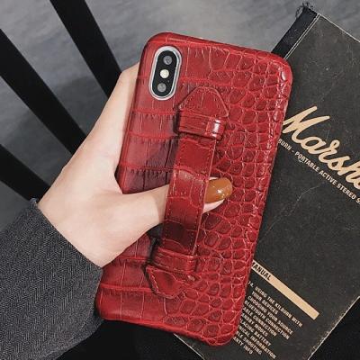 China Free Shipping Shockproof For iPhone 12 13X XS Max Real Genuine Leather Cow Leather Case Phone Cover Crocodile Grain Finger Back Stand for sale