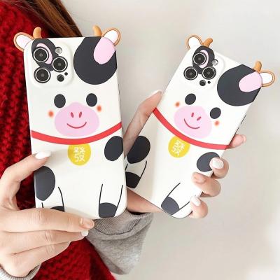 China Free Shipping 3D Cow Shockproof Mobile Cover For iPhone 13 12 Pro Max Mini Fashion Shockproof Cute Cartoon Cell Phone Case for sale