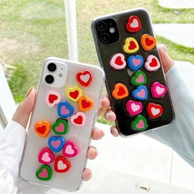 China Free Shipping 3D Love Anti-fall Mobile Cover For iPhone 12 Pro Case Max Mini Heart Shape Colorful Fashion Romantic Cell Phone Case for sale