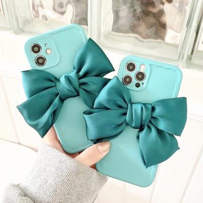 China Free shipping Anti-drop Bowknot mobile cover for iPhone 12 pro Max Mini Fashion 2021 new green soft cell phone case for sale