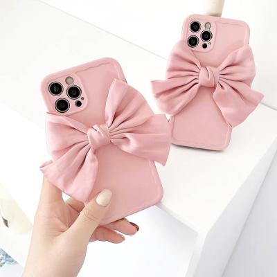 China Free Shipping Anti-fall Fabric Bowknot Mobile Cover For iPhone 12 Pro Case Max Mini Fashion New Pink Butterfly Soft Cell Phone Case for sale