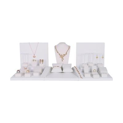 China Attractive All White Handmade Microfiber Wooden Jewelry Stand Jewelry Display Set for sale