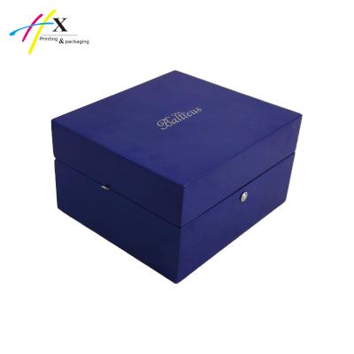 China Handmade Elegant Blue Lacquer Wooden Gift Box For Watch Strap Jewelry Gift Box for sale