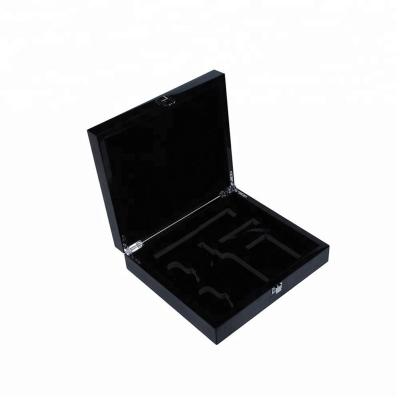 China Handmade High End Black Wooden Perfume Box Wooden Insert EVA Gift Box With Lock for sale