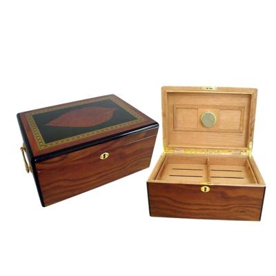 China New Design Handmade Black Luxury Wooden Cigar Box With Humidor for sale