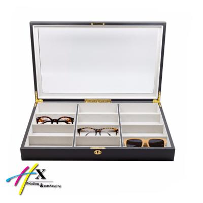 China 12 Piece Handmade Black Wooden Oversized Monocle Display Case Sunglasses Glasses Eyes Organizer Collector Box for sale