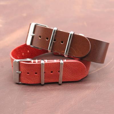 China Hot Selling Style Vintage Leather NATO Watch Strap Crazy Horse Genuine Leather Handmade Watch Bands For Custom Watches for sale