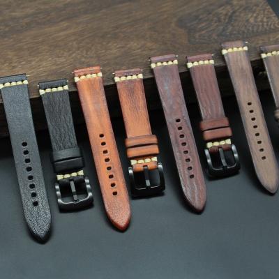 China Yunse Leather Customized Logo Italian Vintage Genuine Leather Watch Band Handmade Leather Watch Strap With Buckle for sale