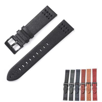 China luxury & Genuine Vintage Yunse New Arrival Black PVD Buckle Cowhide Leather Belt Wrist Smart Watch Strap Band 20 22mm for sale