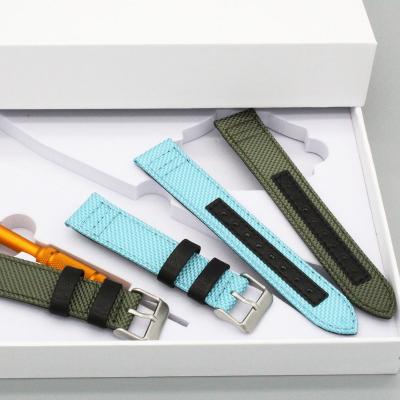 China Breathable Luxury Two Piece 20mm Quick Release Leather Fabric Nylon Watch Strap Canvas For Sumsung Watches For Apple Watch Series 6 7 for sale