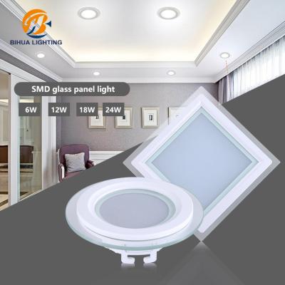 China White Round Square Recessed Mounted Smd Aluminum Glass 6w 12w 18w 24w Ceiling Led Panel Light for sale