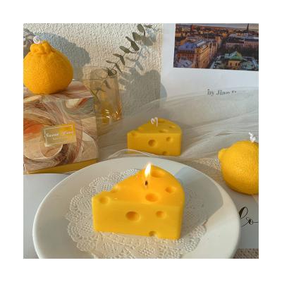 China Handmade Birthdays Soy Wax Simulated Fruit Candle Lemon Cheese Shaped Candles For Decor for sale