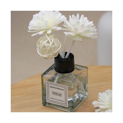 China Wholesale Cheap Flameless Flower Reed Diffuser Square Bottle Home Office Hotel Bedroom.etc Aroma Glass 50ml for sale