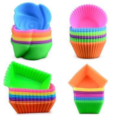 China Stocked Rectangular Flower Shaped Silicone Round Square Muffin Molds Reusable Baking Cups Cupcake Liners for sale