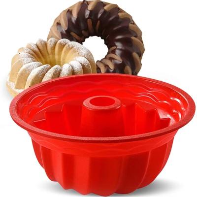 China Silicone Fluted Cake Stocked Baking Pan Food Grade Round Cake Mold Tube Bakeware Pan For Jello Gummy Bread for sale