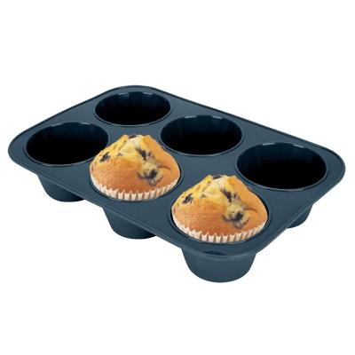 China Stocked Silicone Cupcake Tray 6 Cup Dishwasher Safe Cake Molds Silicone Bakeware Muffin Mold for sale