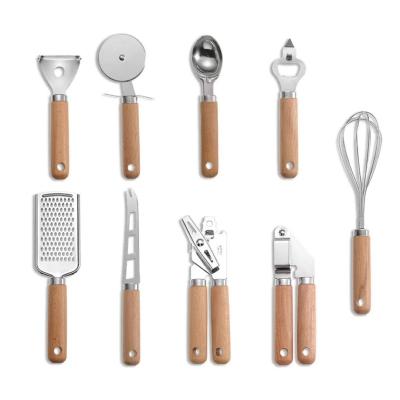 China 9PCS Kitchen Viable Hot Instruments Stainless Steel Portable Amazon Cheese Grater Can Opener Pizza Cutter Utensil Sets for sale