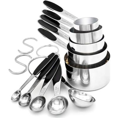 China Sustainable stainless steel metal custom kitchen cooking measuring cups and spoons set silicone handle. 6 cup 30ml 250ml 5ml 2.5ml spoon for sale