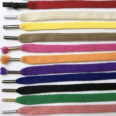 China 1cm Cotton Flat Viable Custom Colorful Braided Hoodie Ties Shoe Lace Cord With Tips for sale