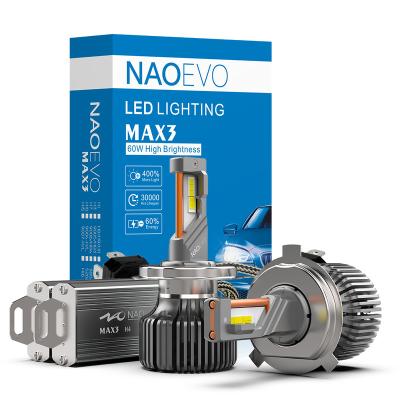 China Auto Led Headlight NAO High Quality MAX3 120W 13000Lm 360 High Power Automobile Headlamp Super Canbus Kit H11 H4 Led Headlight Bulb H7 Car Light H4 Led for sale