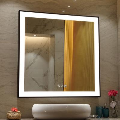 China Illuminated Wall Mounted Aluminum Framed Hotel Bathroom Led Lighted Mirror for sale