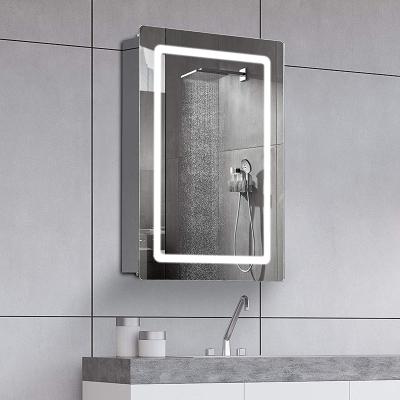 China Modern Luxury Stainless Steel Frame LED Bathroom Mirror Cabinet Wall Hanging Vanity Mirror Cabinet for sale