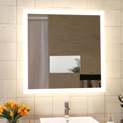 China New design smart wifi speaker manufacturing wall mounted luminous square bath mirrors android for hotel for sale