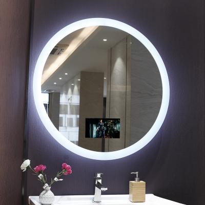 China Bright Round Shaped LED Lighted Bath TV Mirror for sale