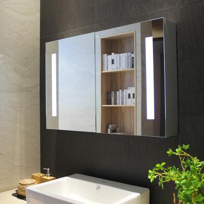 China Mirrored Double Doors Double Doors Surface Mounted LED Illuminated Storage Medicine Cabinet for sale